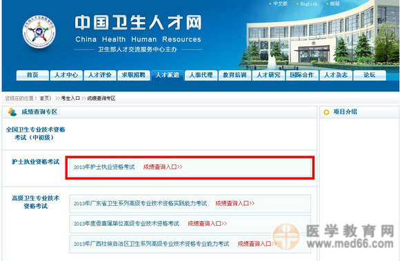 2013年护士执业成绩查询