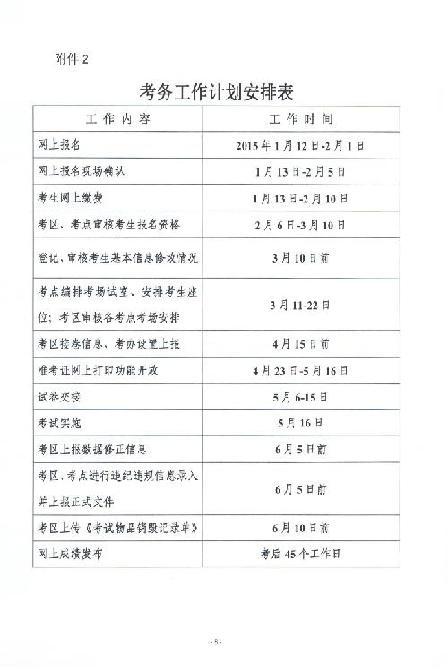 关于2015年护士执业考试考务工作计划的通知