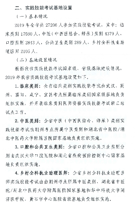 湖北省关于2019年医师实践技能考试时间∣基地设置等工作安排通知